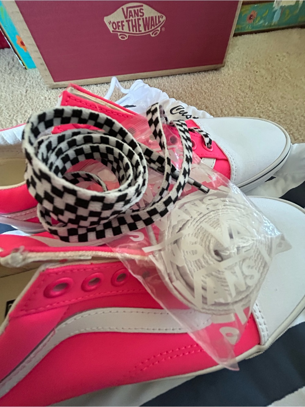 Vans Women's Neon Pink Checkerboard Platform Sneakers - Picture 5 of 7